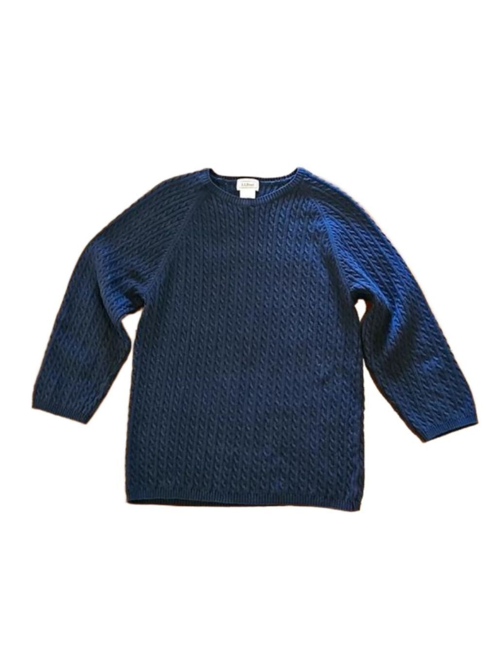 L.L.BEAN WOMEN'S BLACK CABLE KNIT PULLOVER 3/4 SLEEVED SWEATER SIZE SMALL